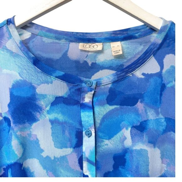 LOGO Lori Goldstein Stretch Mesh Cardigan XL Blue Watercolor Sheer Beach Top - Picture 4 of 14